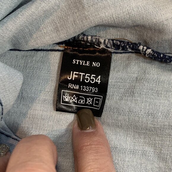 POL Women's Plaid Pocket Long Sleeve Snap Boho Western Denim Top Size S Blue - Picture 9 of 10